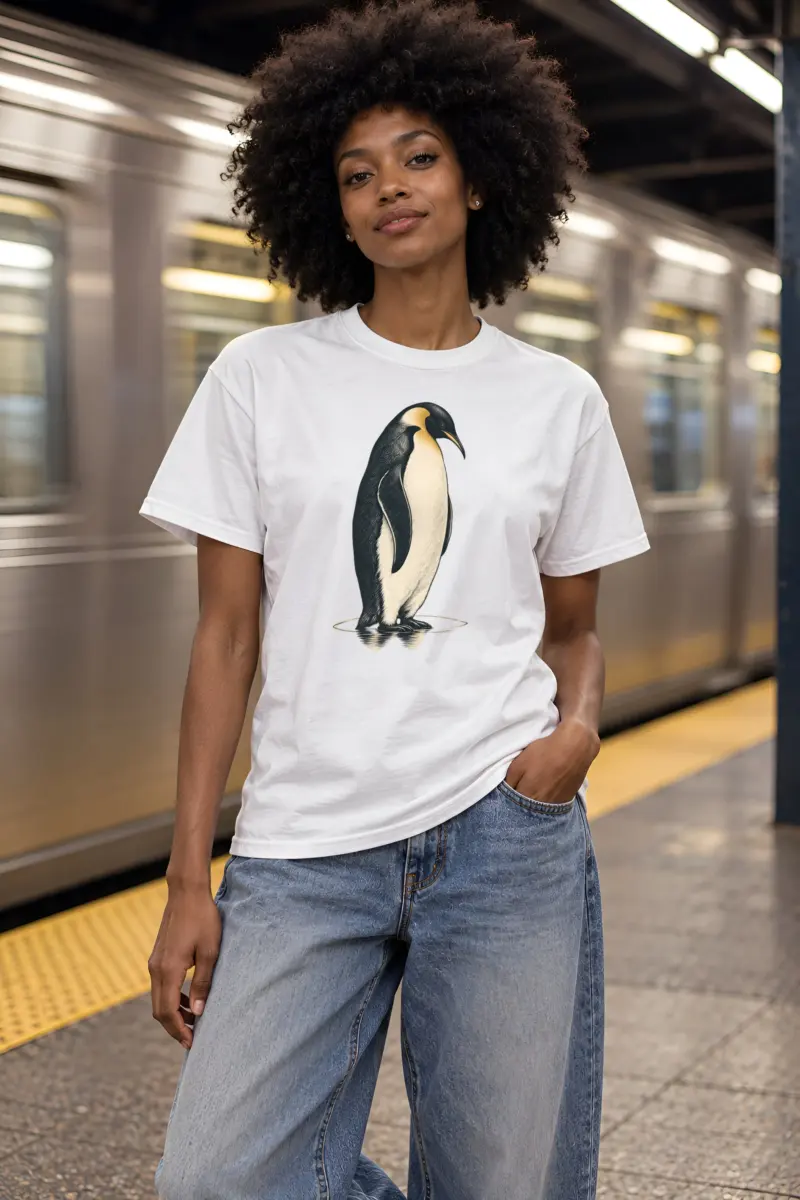 "Penguin Water Reflection" Heavyweight Unisex Crewneck T-shirt