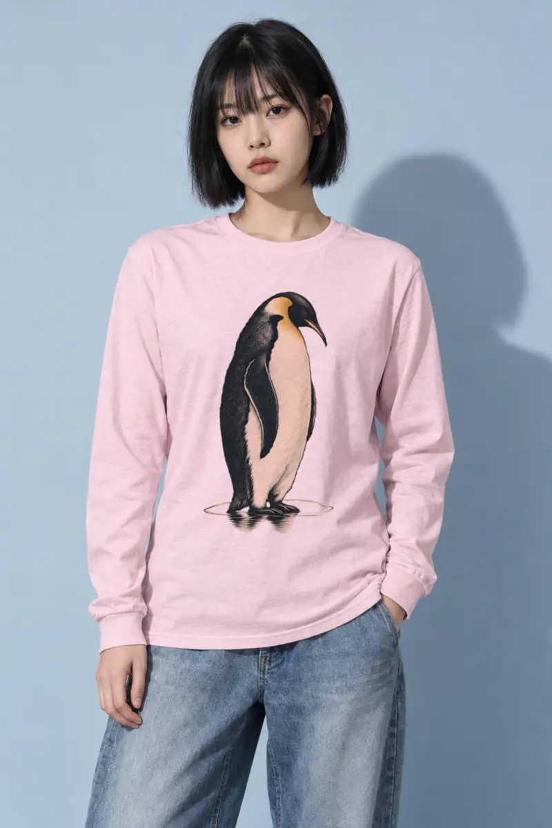 "Penguin Water Reflection" Unisex Longsleeve T-shirt | Gildan 2400