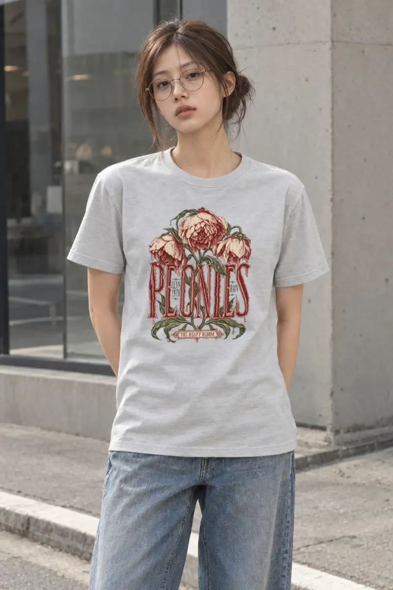 "Peonies Lean Into Rain" Heavyweight Unisex Crewneck T-shirt