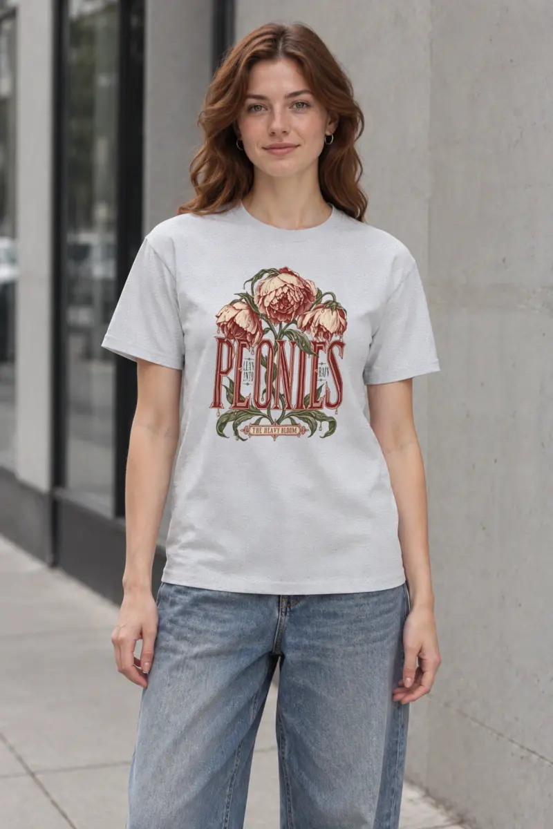 "Peonies Lean Into Rain" Heavyweight Unisex Crewneck T-shirt