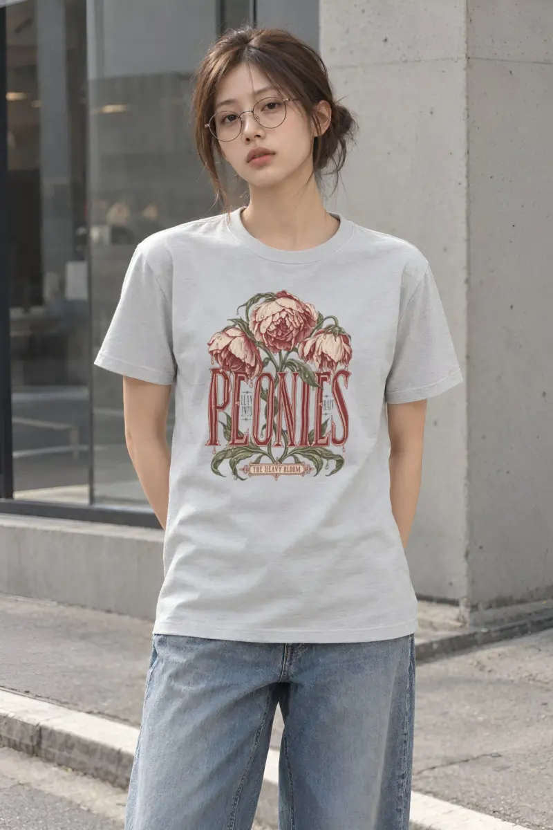"Peonies Lean Into Rain" Heavyweight Unisex Crewneck T-shirt