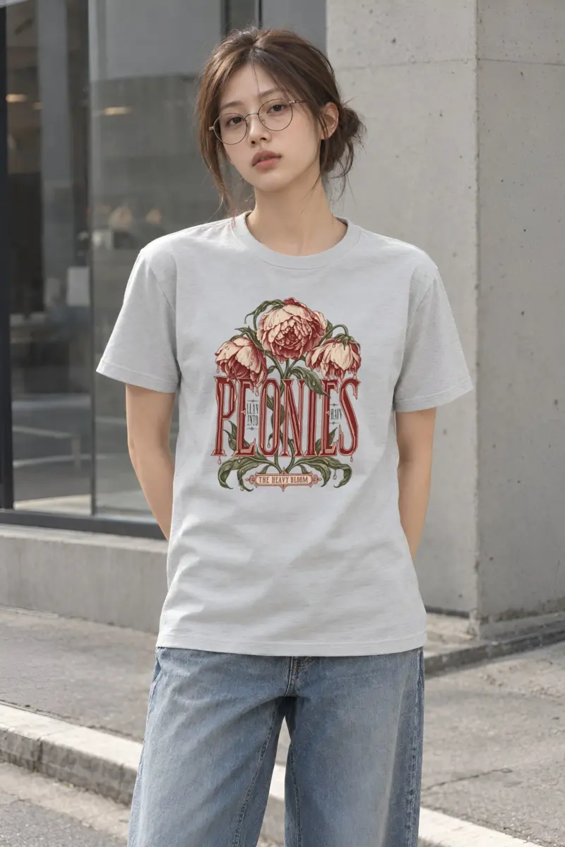 "Peonies Lean Into Rain" Heavyweight Unisex Crewneck T-shirt