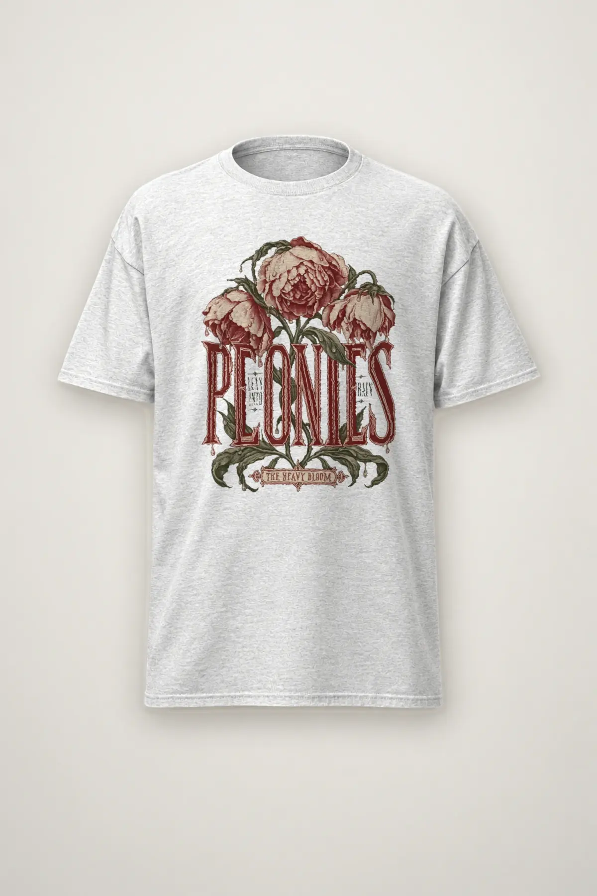"Peonies Lean Into Rain" Heavyweight Unisex Crewneck T-shirt