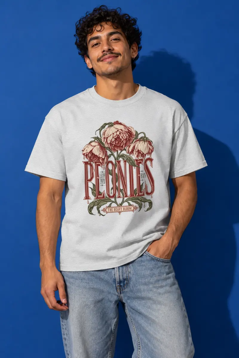 "Peonies Lean Into Rain" Heavyweight Unisex Crewneck T-shirt
