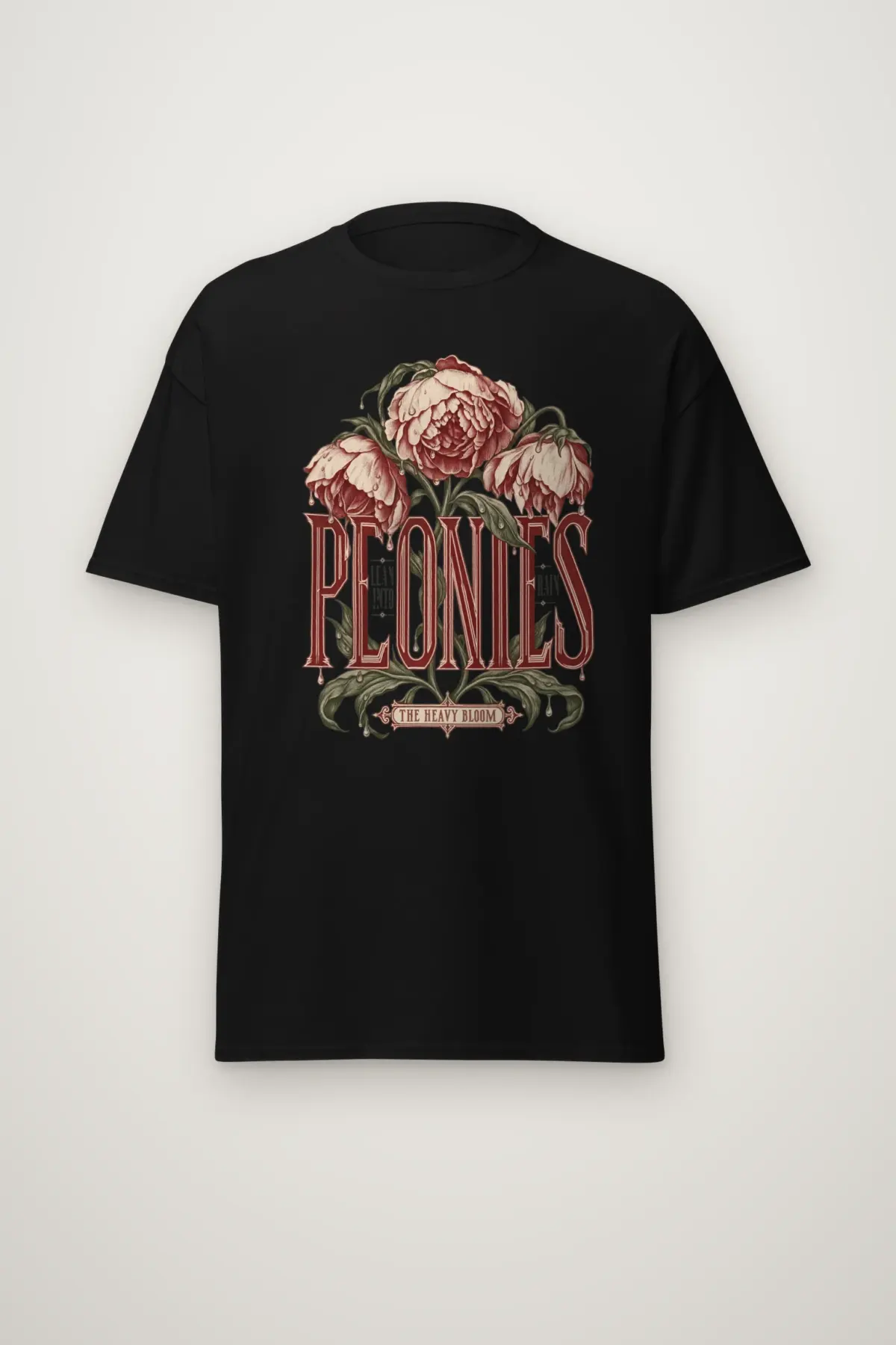 "Peonies Lean Into Rain" Heavyweight Unisex Crewneck T-shirt