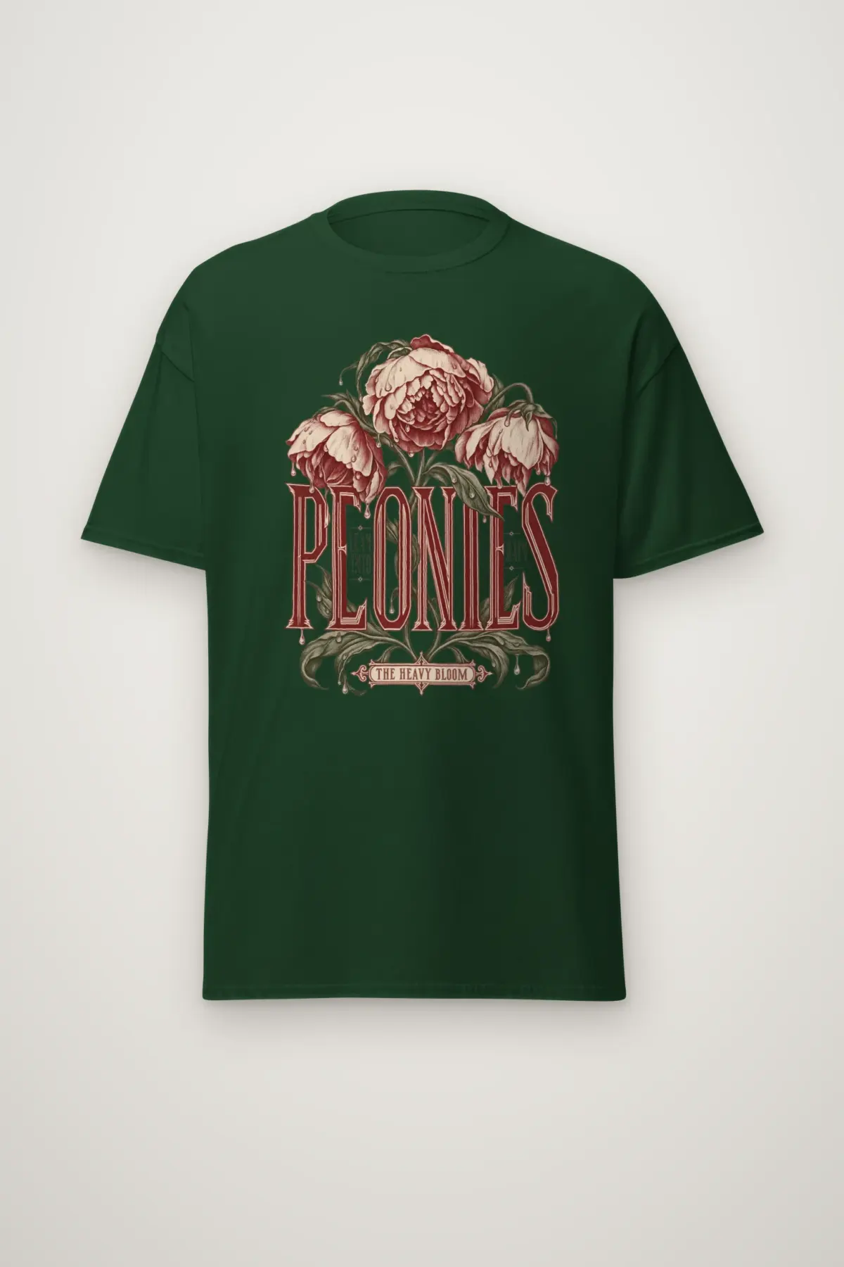 "Peonies Lean Into Rain" Heavyweight Unisex Crewneck T-shirt