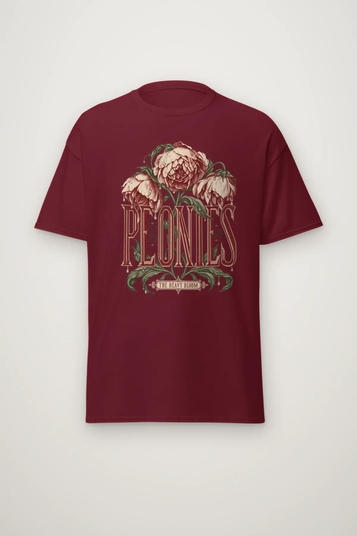 "Peonies Lean Into Rain" Heavyweight Unisex Crewneck T-shirt