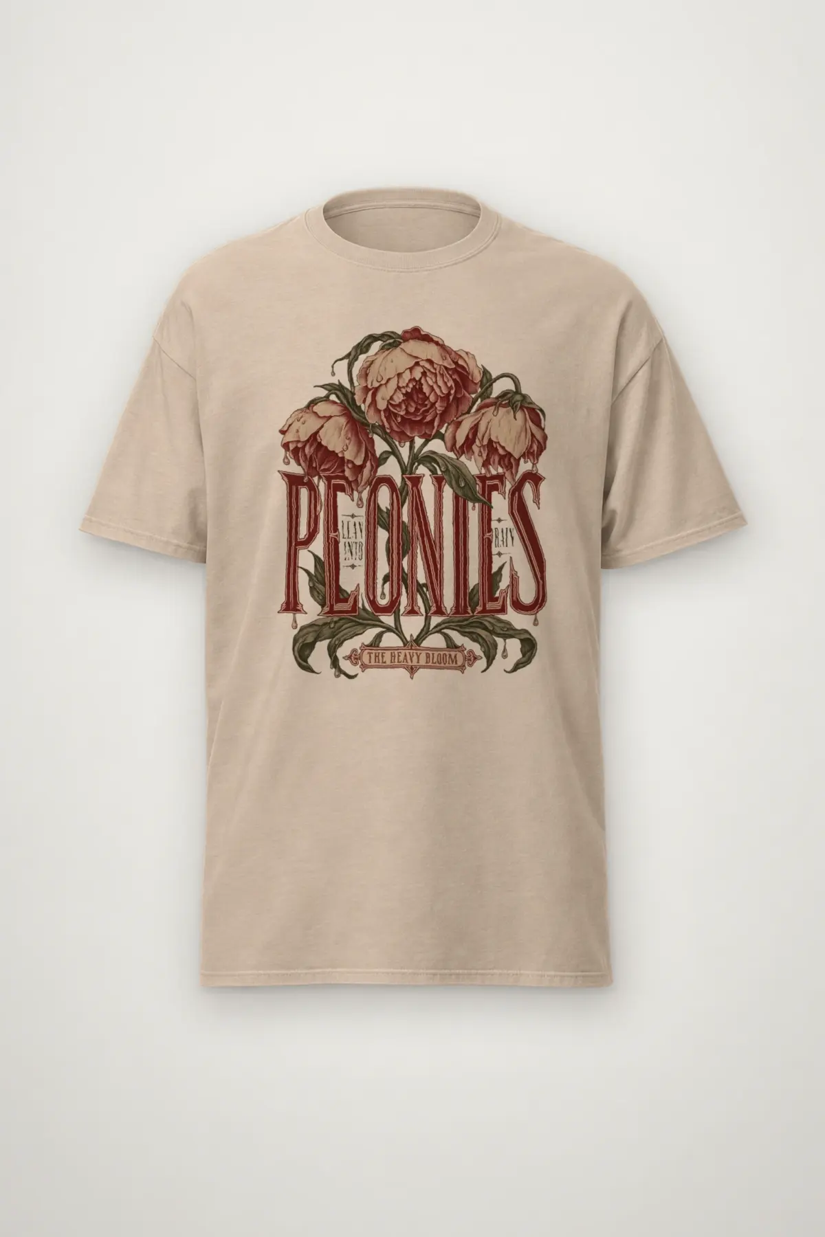 "Peonies Lean Into Rain" Heavyweight Unisex Crewneck T-shirt