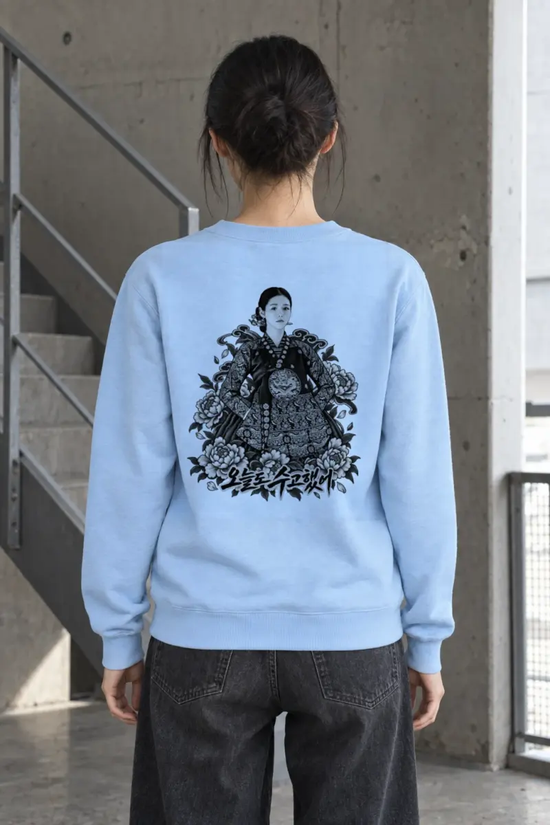 "Peony Hanbok Portrait" Heavy Blend Unisex Crewneck Sweatshirt