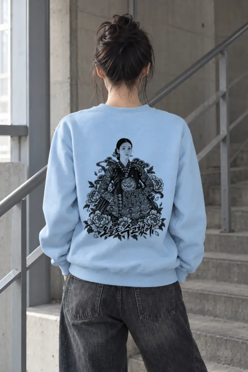 "Peony Hanbok Portrait" Heavy Blend Unisex Crewneck Sweatshirt