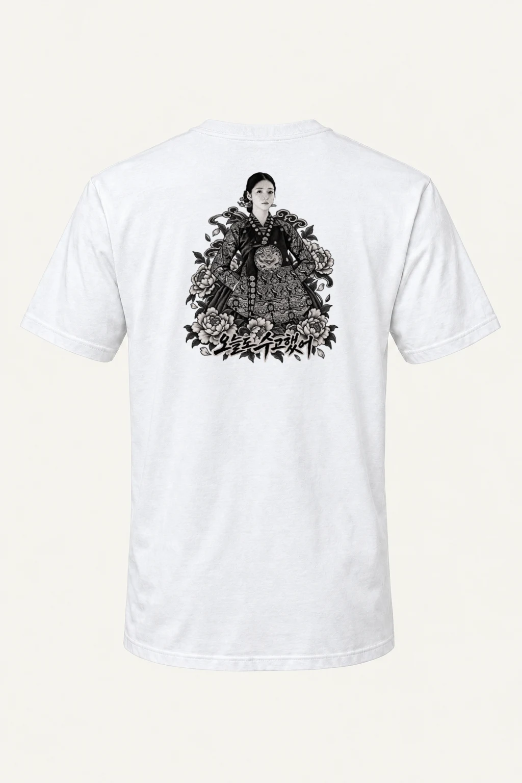 "Peony Hanbok Portrait" Heavyweight Unisex Crewneck T-shirt | Gildan 5000