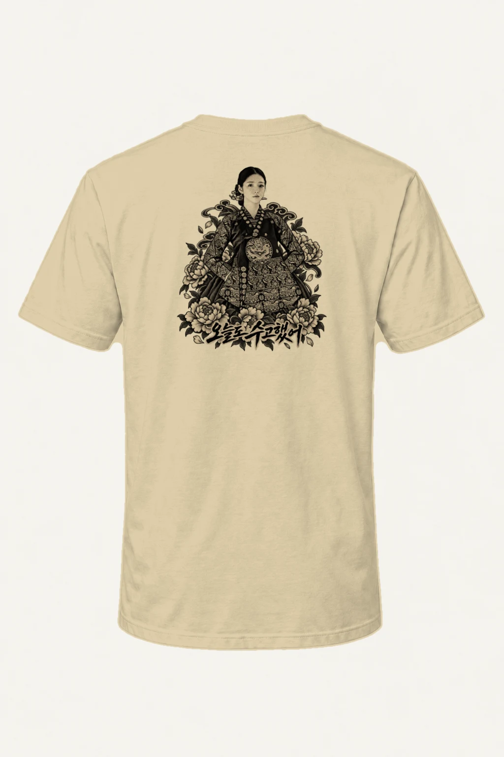 "Peony Hanbok Portrait" Heavyweight Unisex Crewneck T-shirt | Gildan 5000