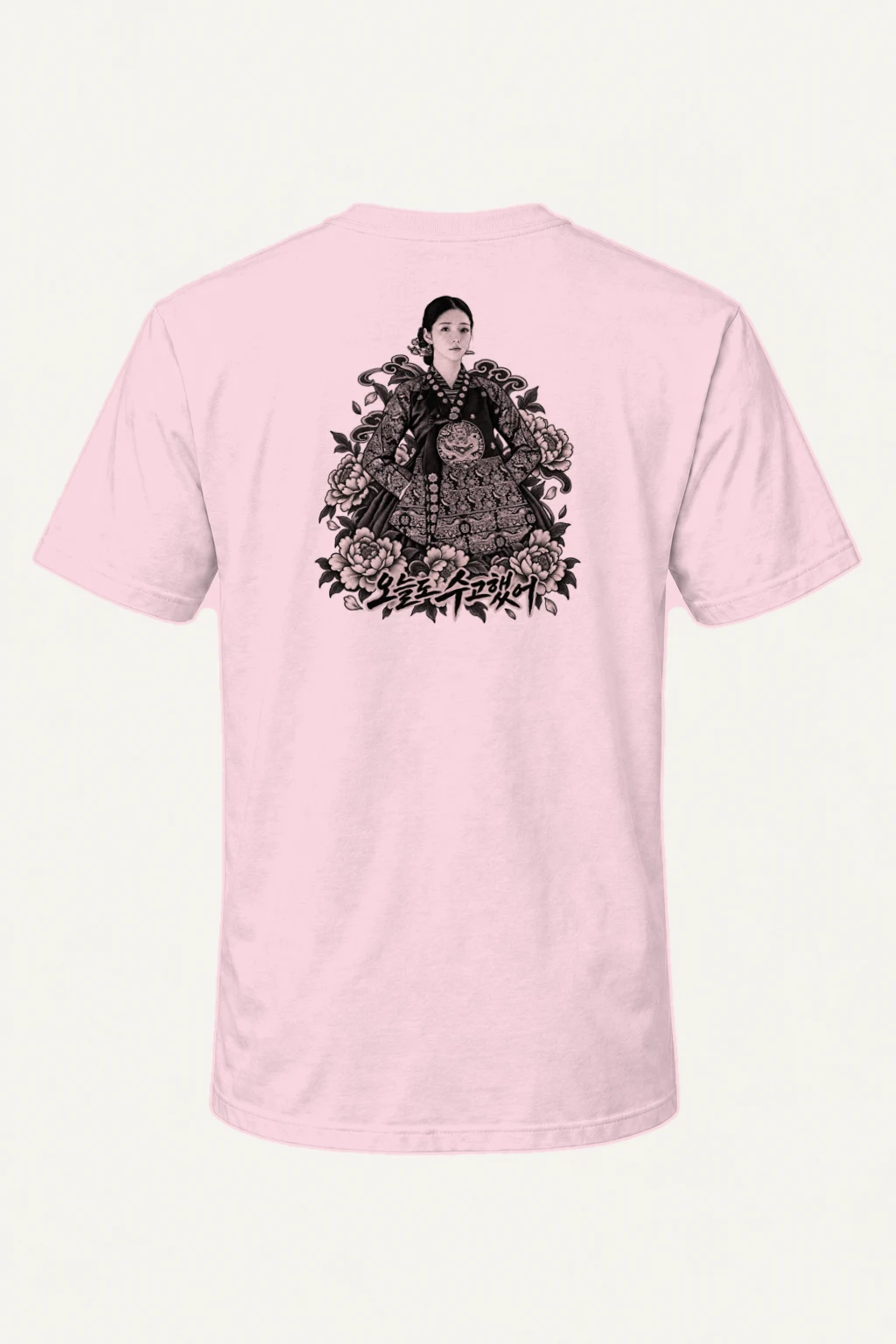 "Peony Hanbok Portrait" Heavyweight Unisex Crewneck T-shirt | Gildan 5000