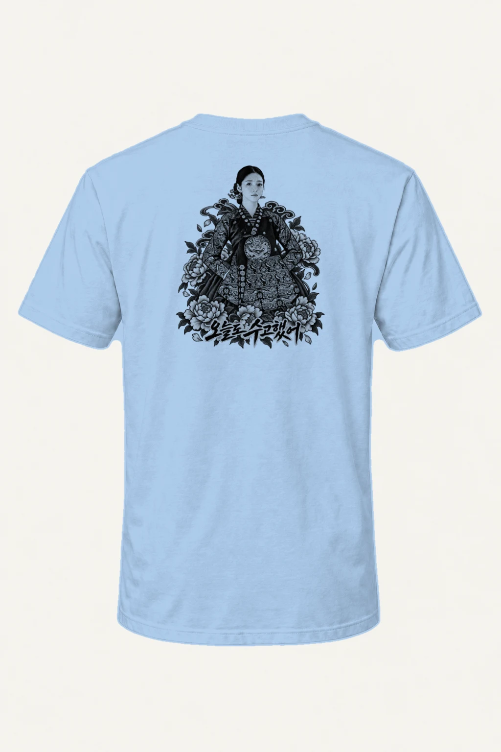 "Peony Hanbok Portrait" Heavyweight Unisex Crewneck T-shirt | Gildan 5000