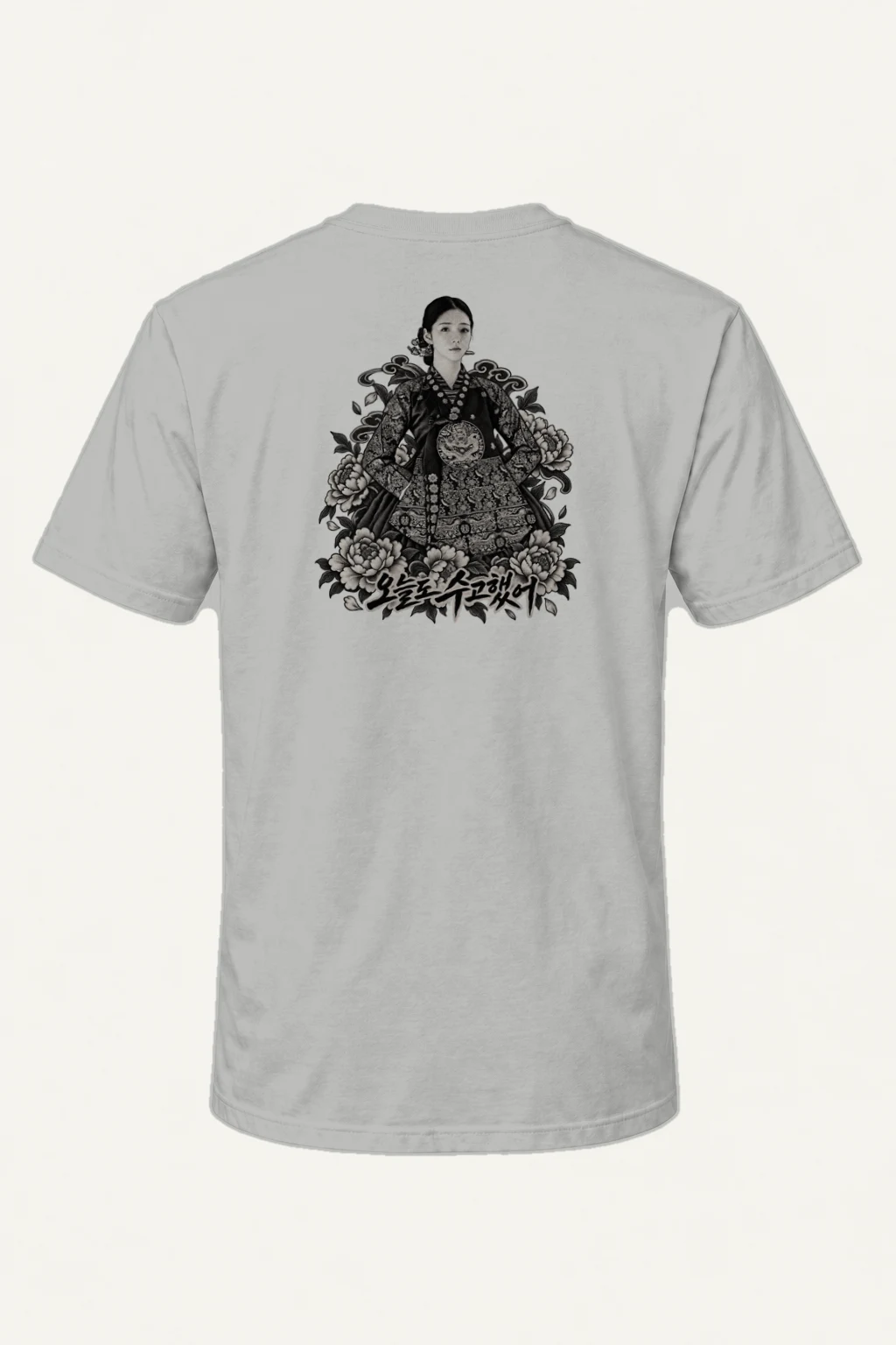 "Peony Hanbok Portrait" Heavyweight Unisex Crewneck T-shirt | Gildan 5000