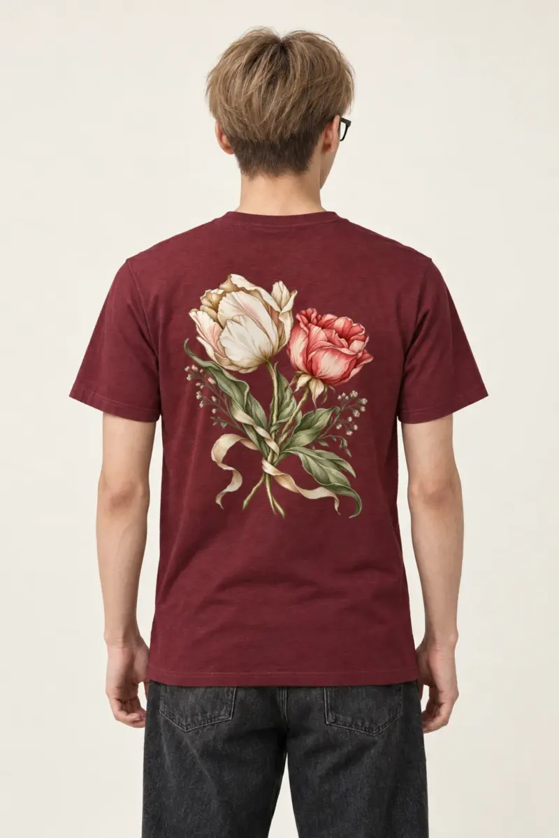 "Peony Ribbon Bouquet" Heavyweight Unisex Crewneck T-shirt | Gildan 5000