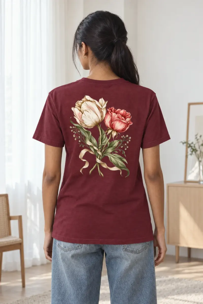 "Peony Ribbon Bouquet" Heavyweight Unisex Crewneck T-shirt | Gildan 5000