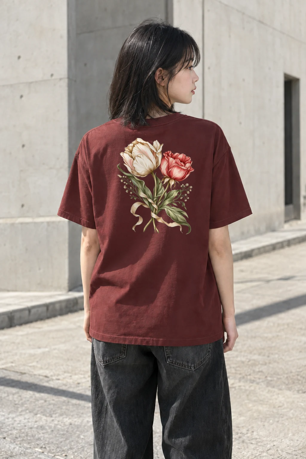 "Peony Ribbon Bouquet" Heavyweight Unisex Crewneck T-shirt | Gildan 5000