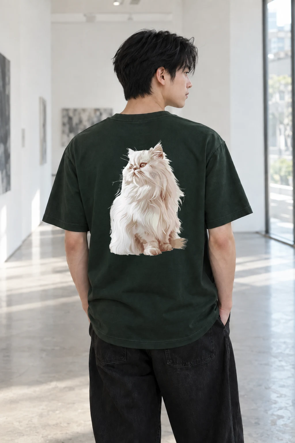 "Persian Cat Portrait" Heavyweight Unisex Crewneck T-shirt | Gildan 5000