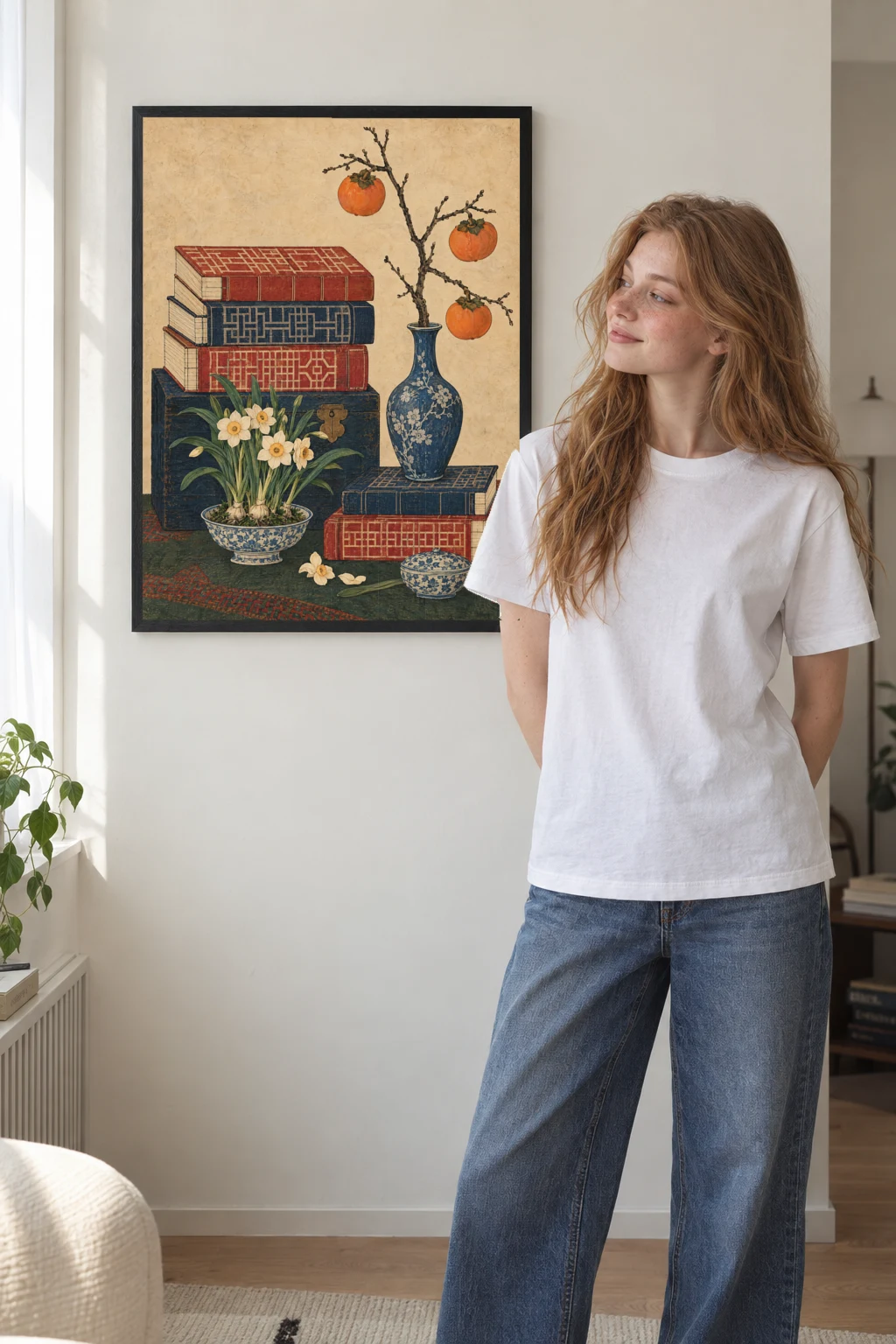 "Persimmons and Scholar’s Desk" Premium Wooden Framed Poster