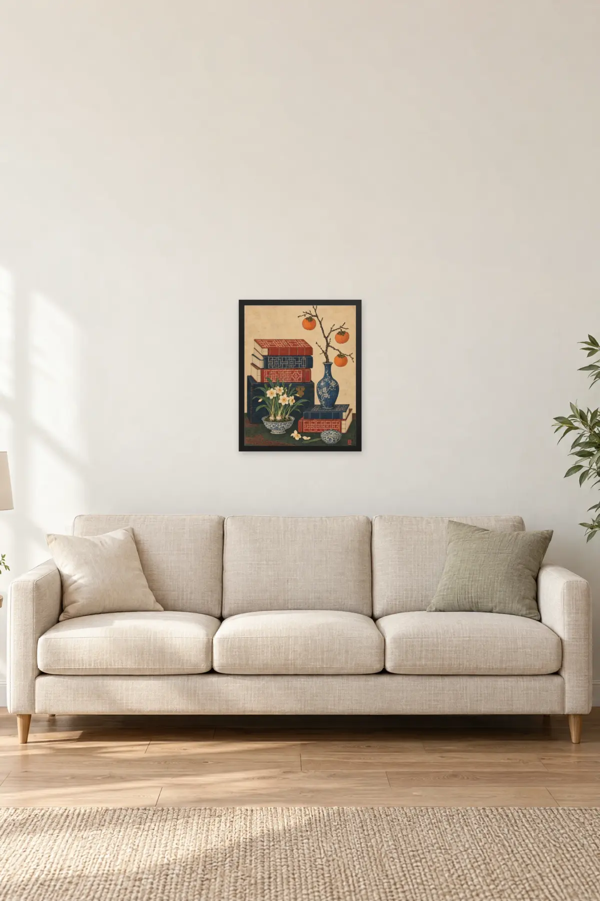 "Persimmons and Scholar’s Desk" Premium Wooden Framed Poster — Black frame, 16 × 20 in