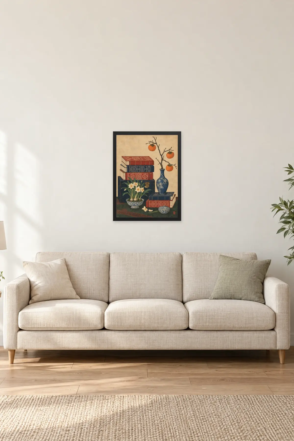 "Persimmons and Scholar’s Desk" Premium Wooden Framed Poster — Black frame, 18 × 24 in