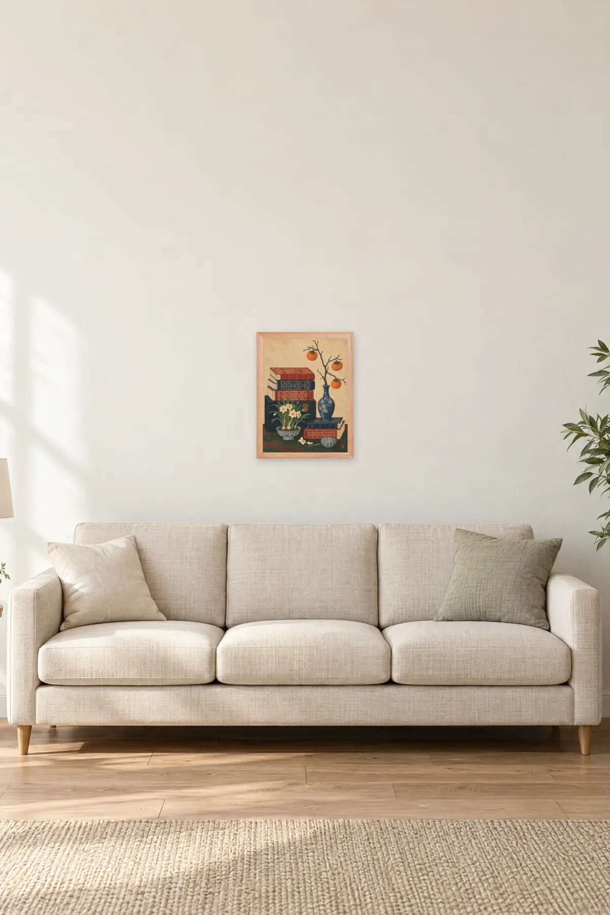 "Persimmons and Scholar’s Desk" Premium Wooden Framed Poster — Natural Wood frame, 12 × 16 in