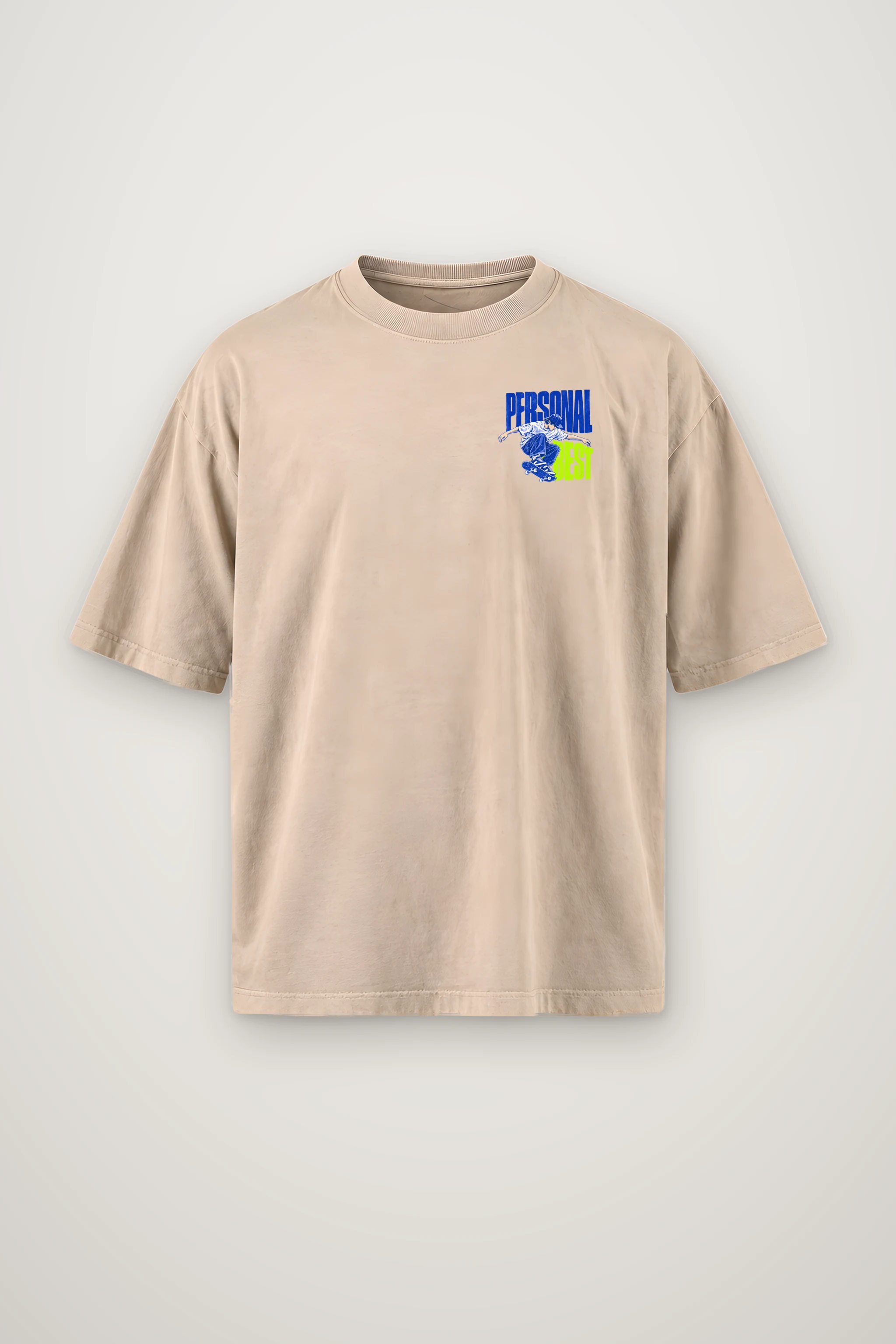 "Personal Best Flat" Men's Oversized Heavyweight Crewneck T-Shirt