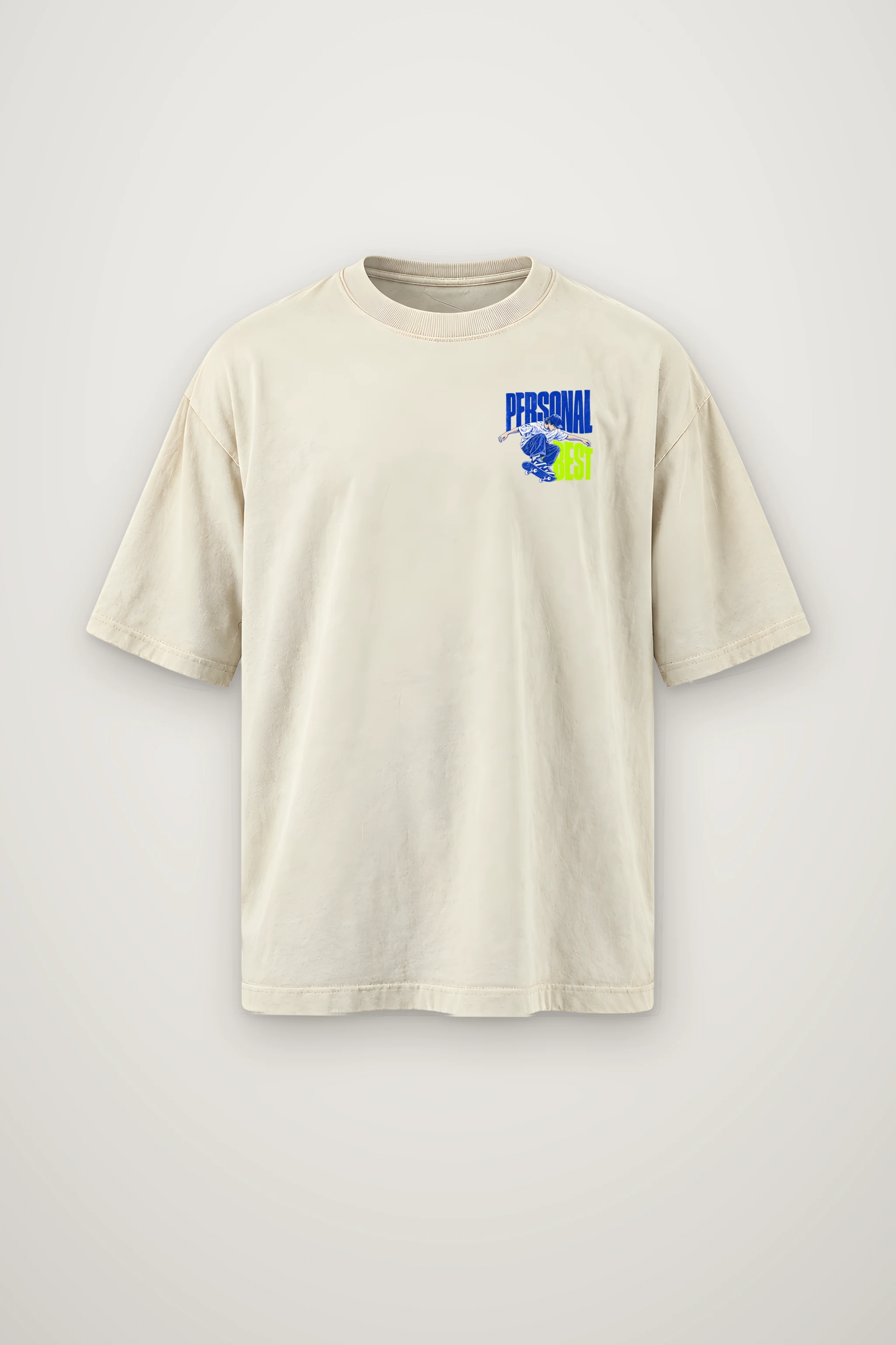 "Personal Best Flat" Men's Oversized Heavyweight Crewneck T-Shirt