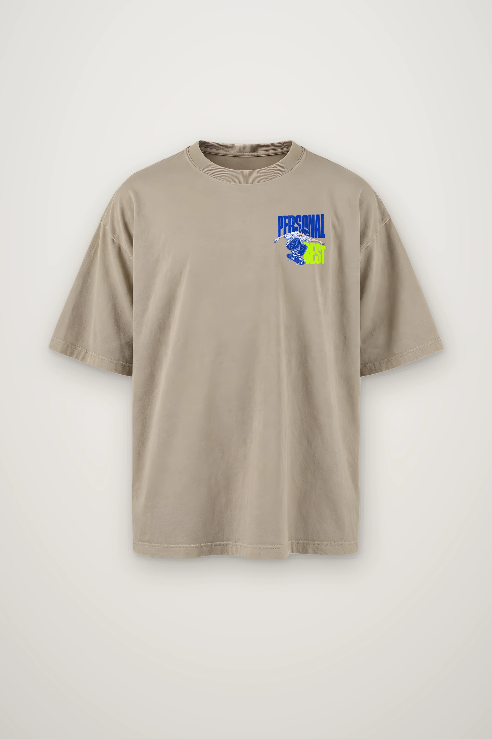 "Personal Best Flat" Men's Oversized Heavyweight Crewneck T-Shirt