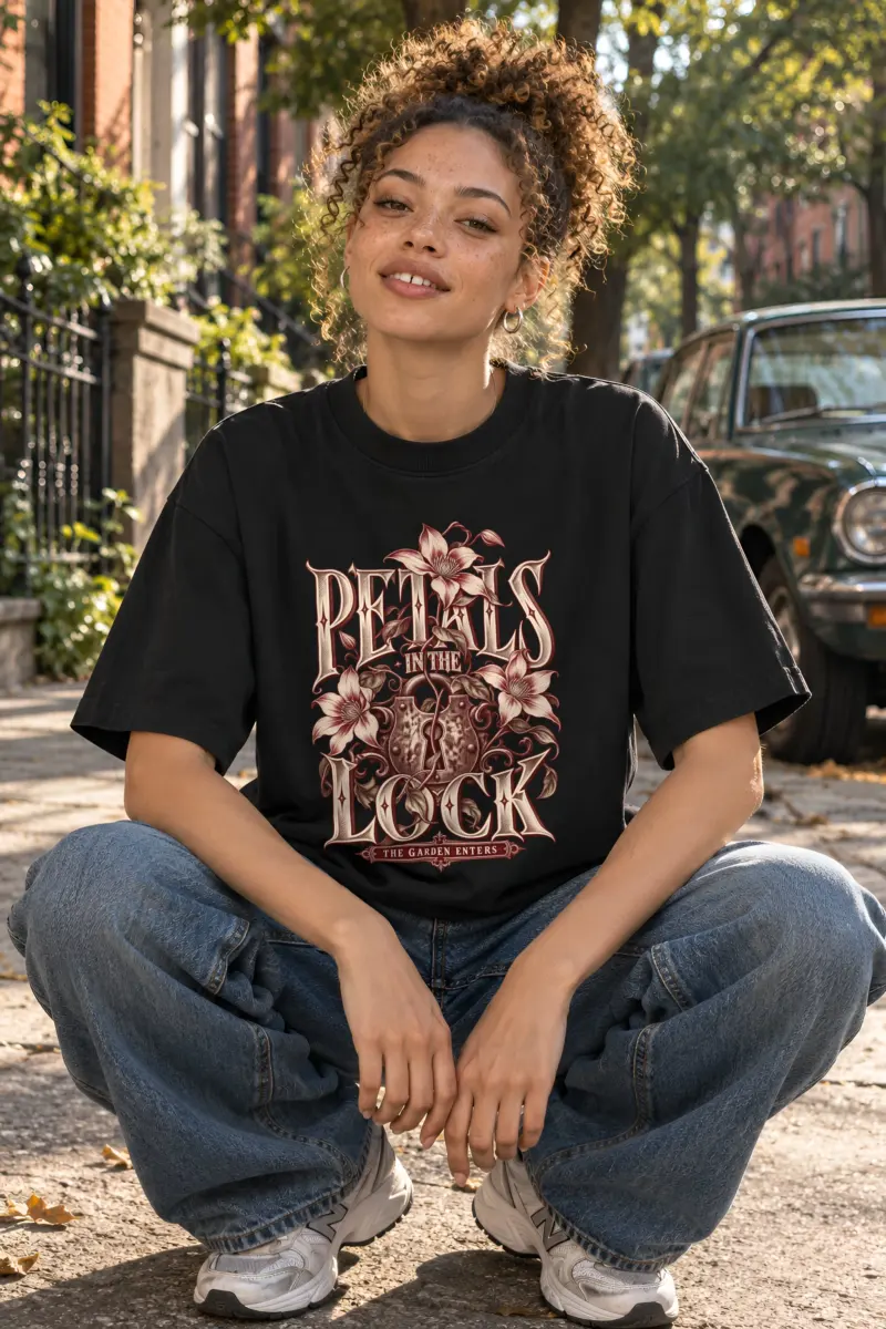 "Petals in the Lock" Unisex Oversized Heavyweight Crewneck T-Shirt