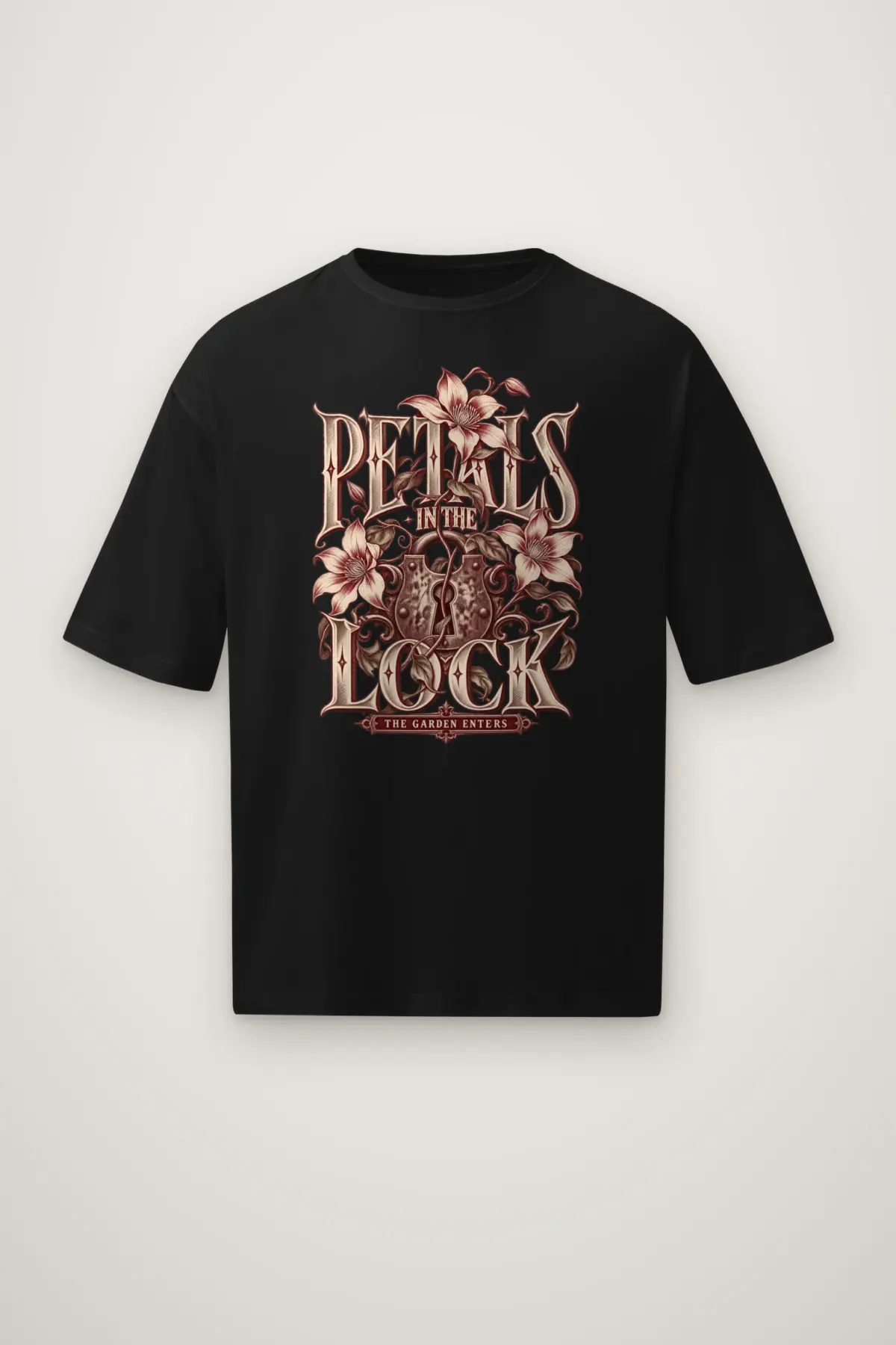 "Petals in the Lock" Men's Oversized Heavyweight Crewneck T-Shirt
