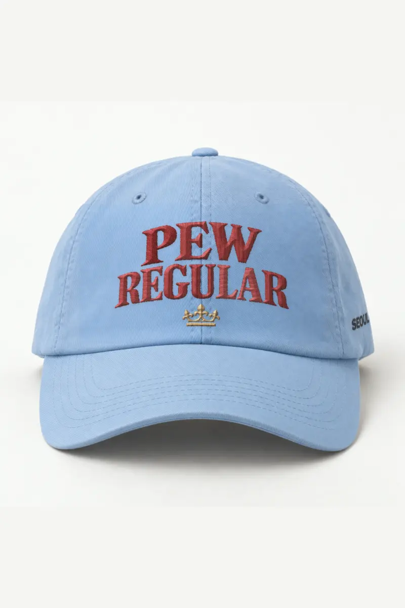 "Pew Regular Crown" Classic Dad Hat · Embroidered — light-blue/cap-front