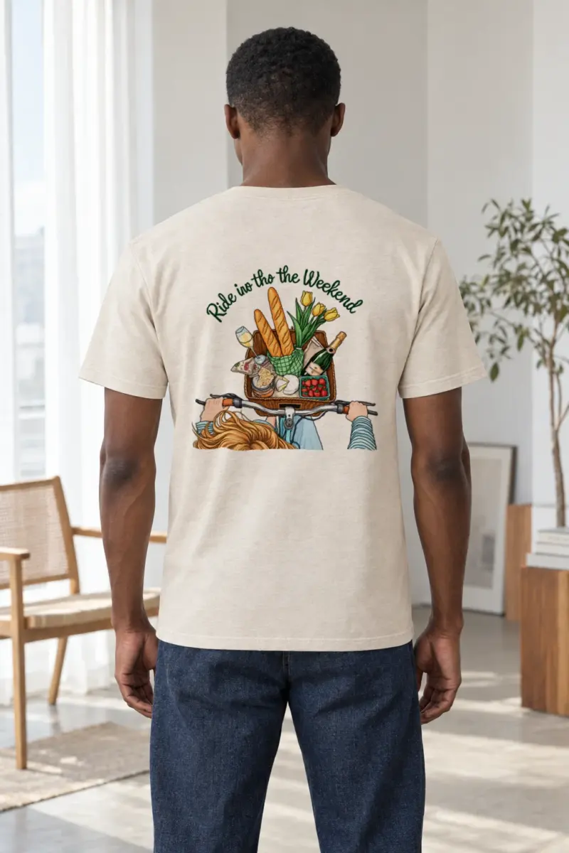 "Picnic Bicycle Basket" Heavyweight Unisex Crewneck T-shirt | Gildan 5000