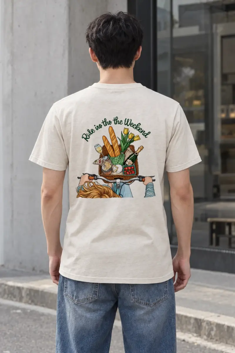 "Picnic Bicycle Basket" Heavyweight Unisex Crewneck T-shirt | Gildan 5000