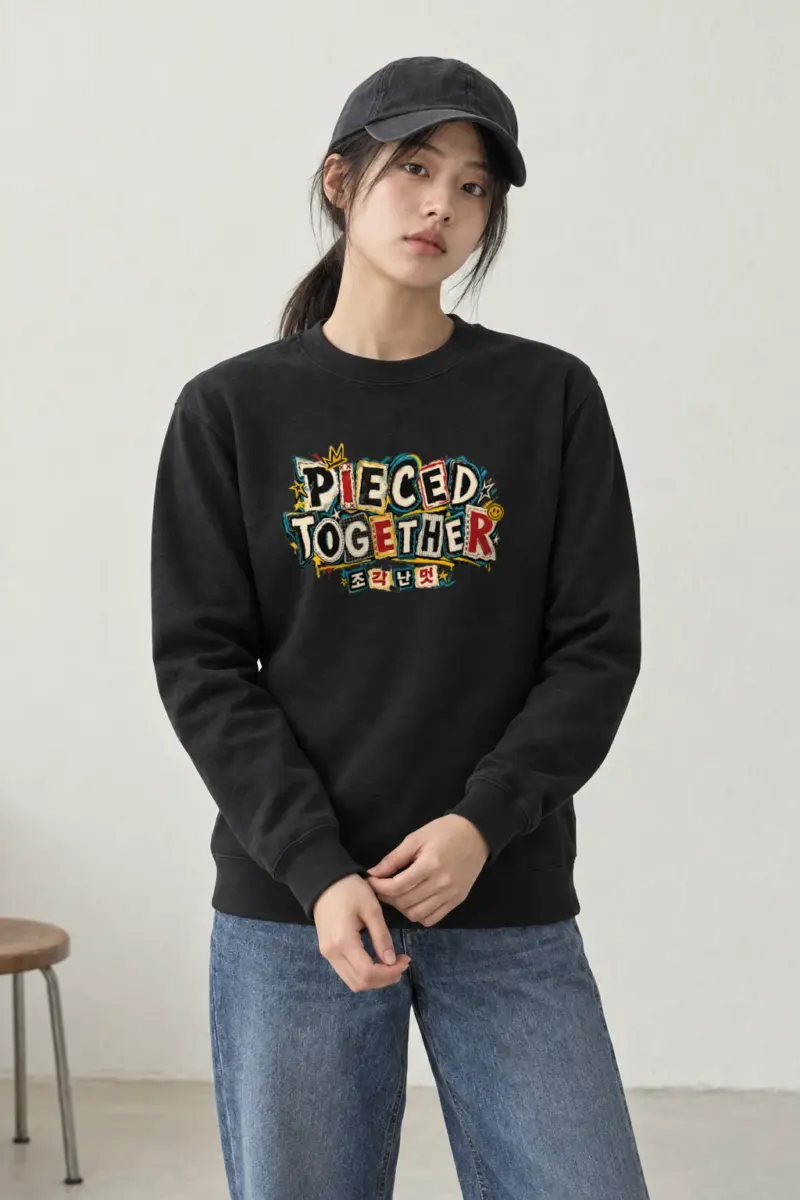 "Stitched Patchwork Lettering Crew" Heavy Blend Unisex Crewneck Sweatshirt