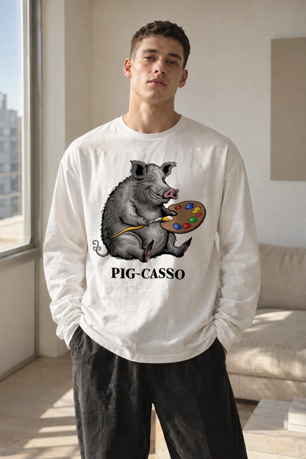 "Pig-Casso" Unisex Longsleeve T-shirt | Gildan 2400