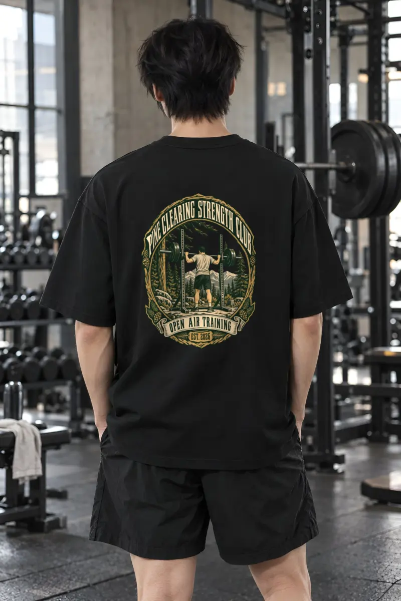 "Pine Clearing Strength Club" Men's Oversized Heavyweight Crewneck T-Shirt