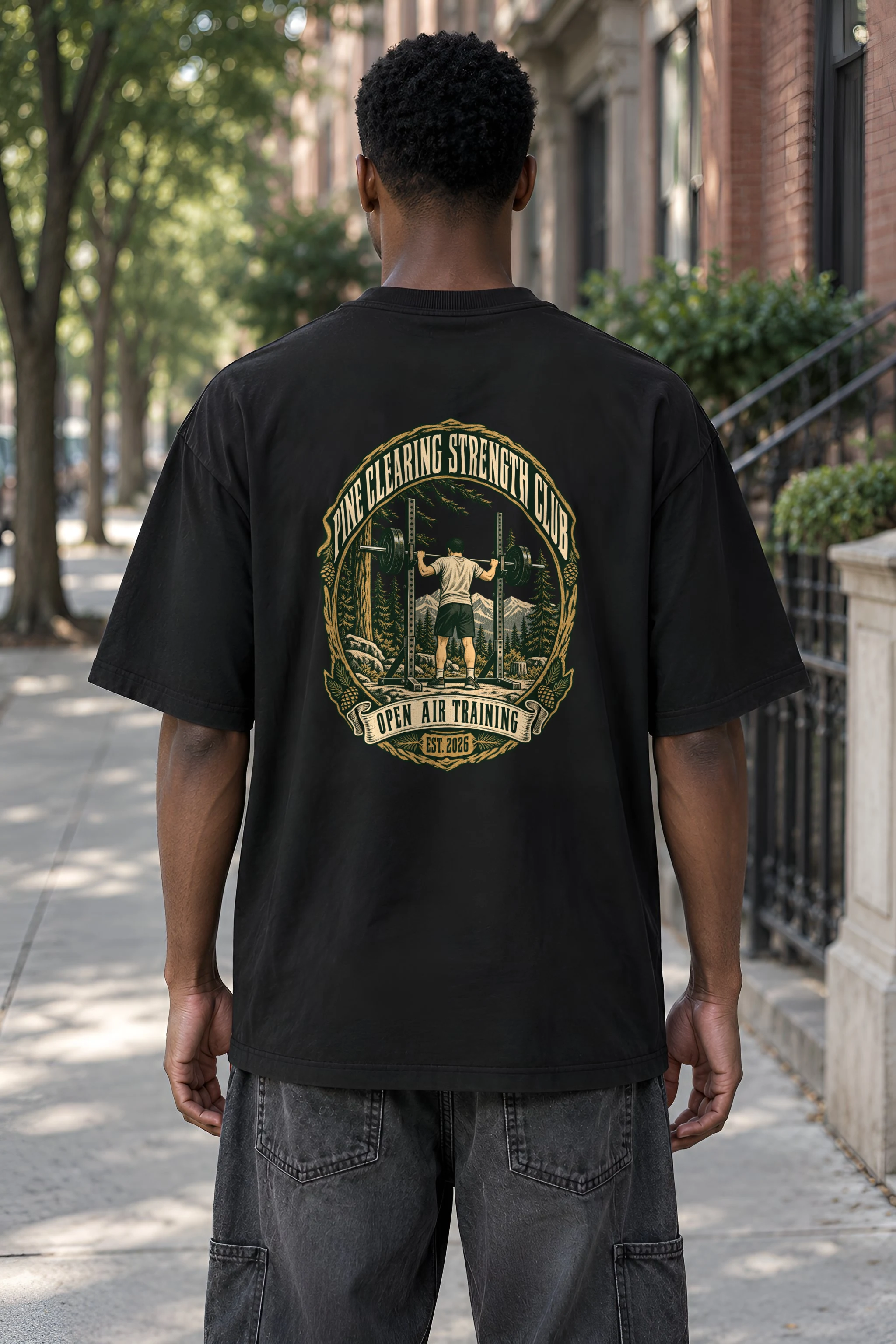"Pine Clearing Strength Club" Men's Oversized Heavyweight Crewneck T-Shirt