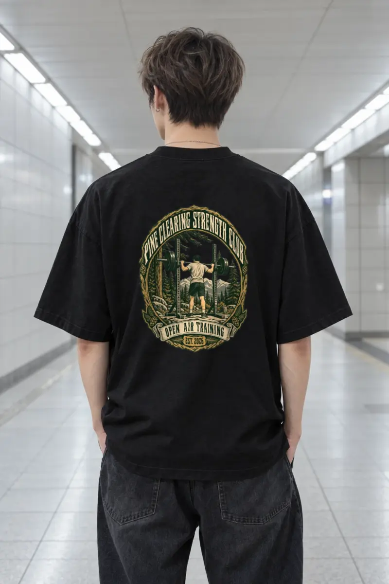 "Pine Clearing Strength Club" Men's Oversized Heavyweight Crewneck T-Shirt