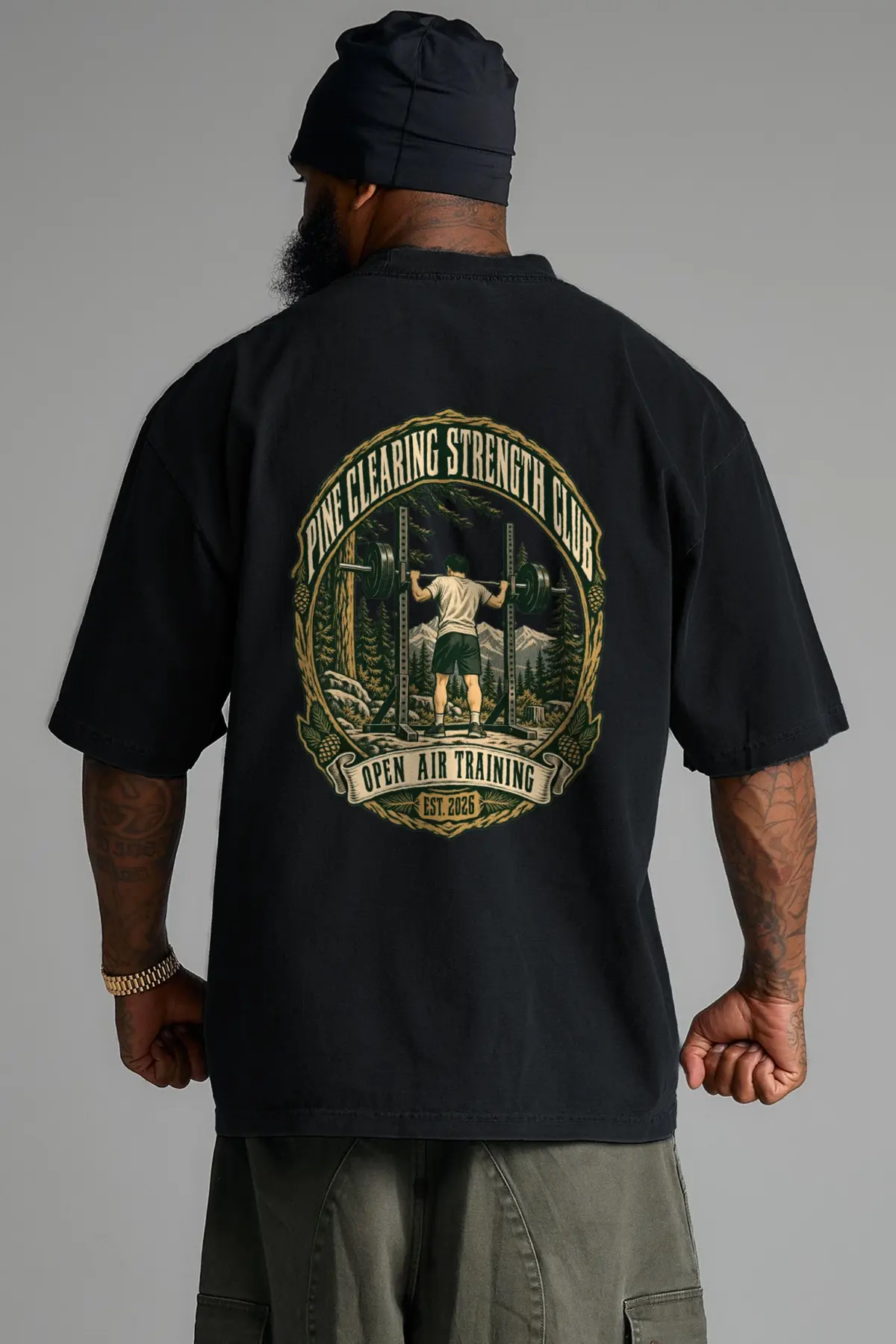 "Pine Clearing Strength Club" Men's Oversized Heavyweight Crewneck T-Shirt