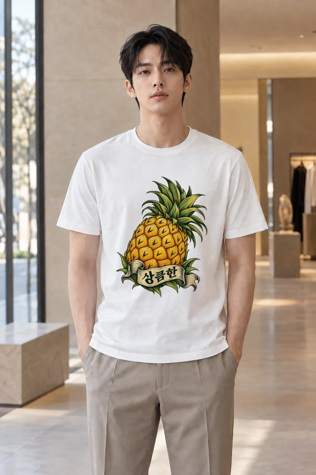 "Pineapple Banner" Heavyweight Unisex Crewneck T-shirt | Gildan 5000