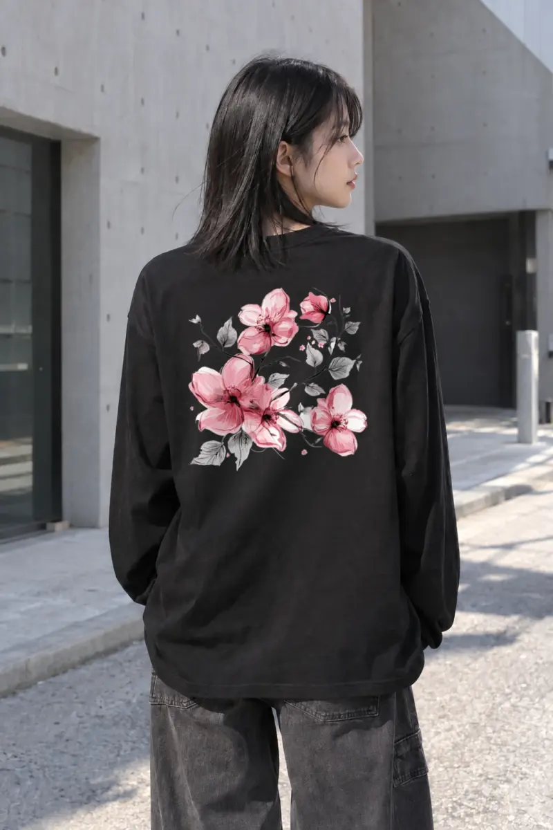"Pink Branch Bloom" Unisex Longsleeve T-shirt | Gildan 2400