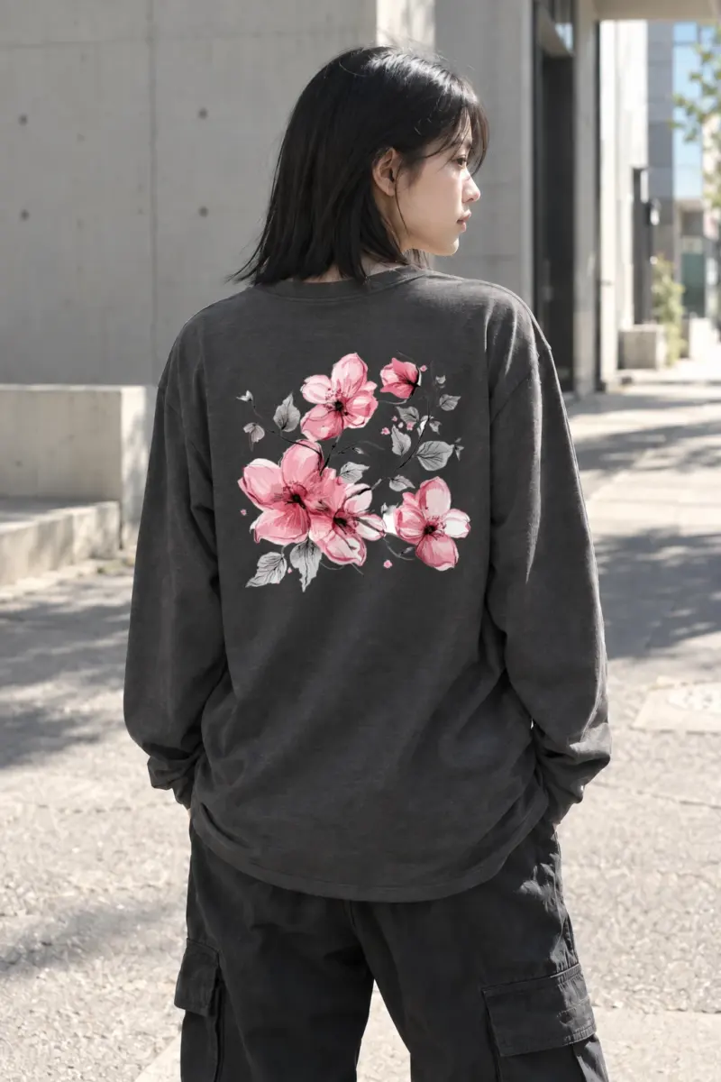 "Pink Branch Bloom" Unisex Longsleeve T-shirt | Gildan 2400