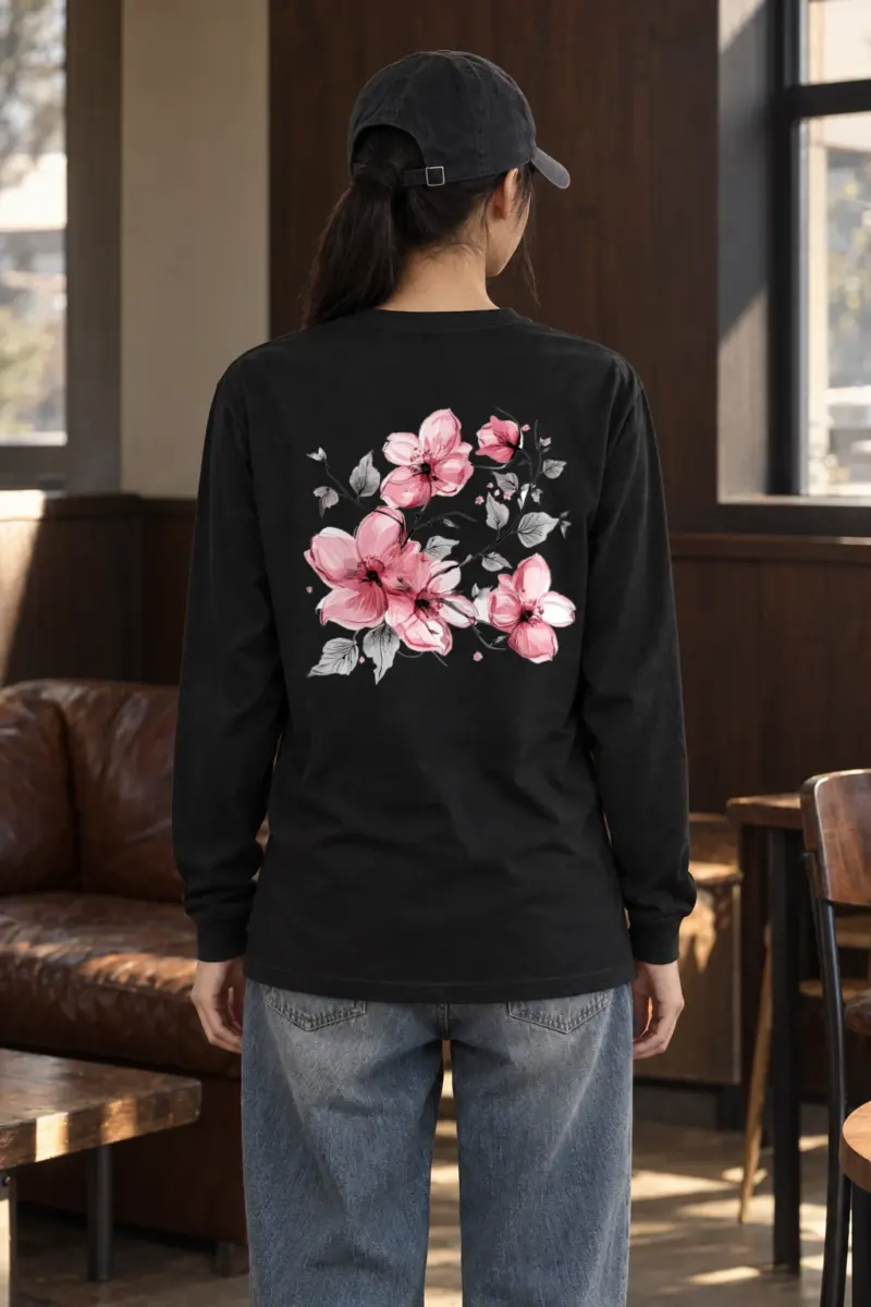 "Pink Branch Bloom" Unisex Longsleeve T-shirt | Gildan 2400