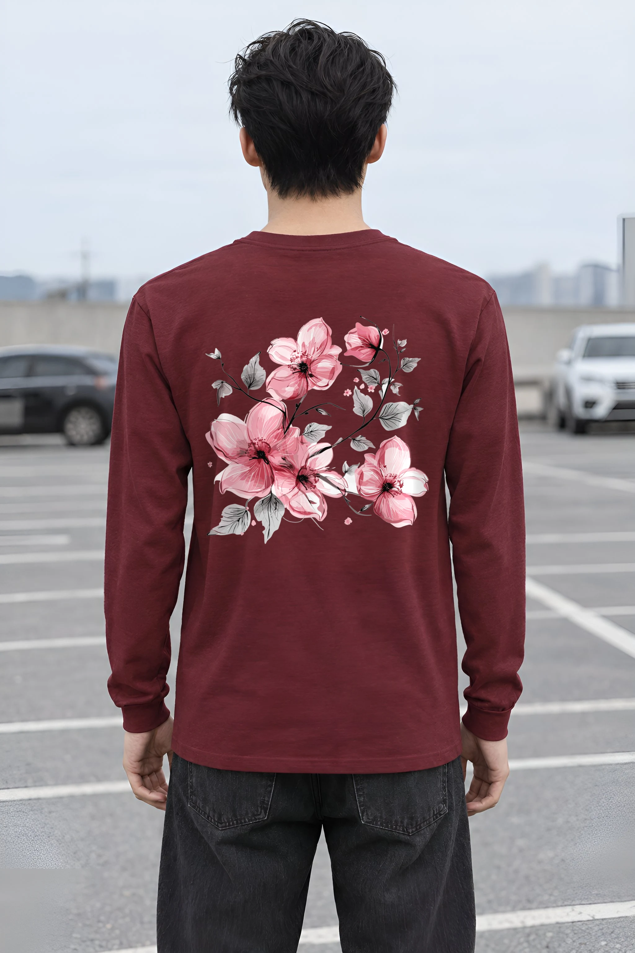 "Pink Branch Bloom" Unisex Longsleeve T-shirt
