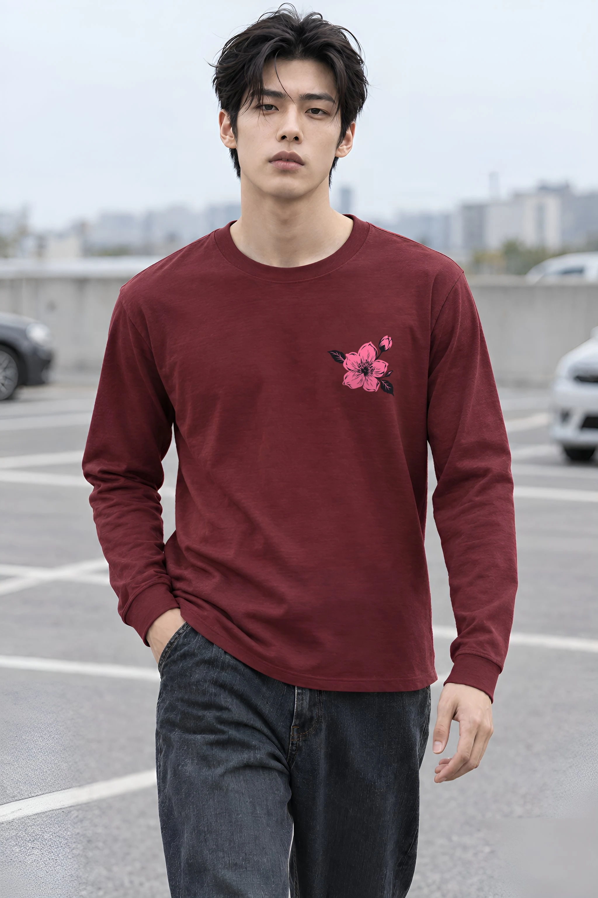 "Pink Branch Bloom" Unisex Longsleeve T-shirt