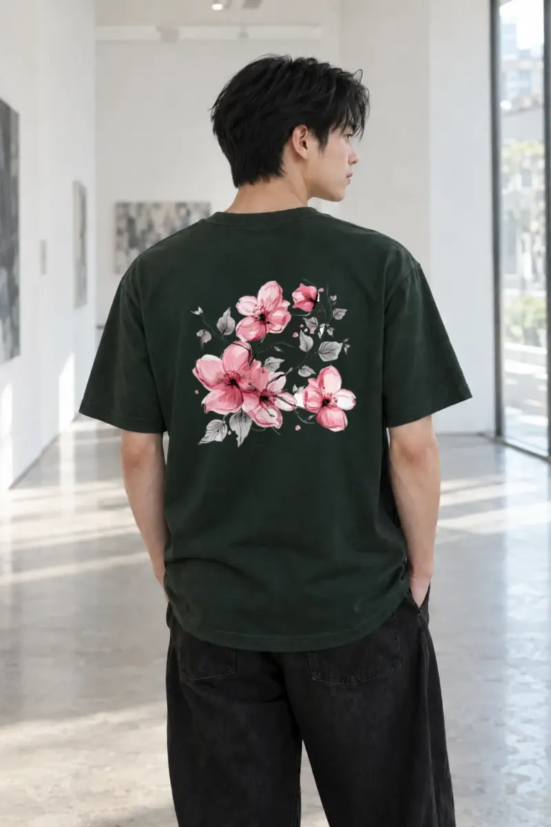 "Pink Branch Elegance" Heavyweight Unisex Crewneck T-shirt | Gildan 5000