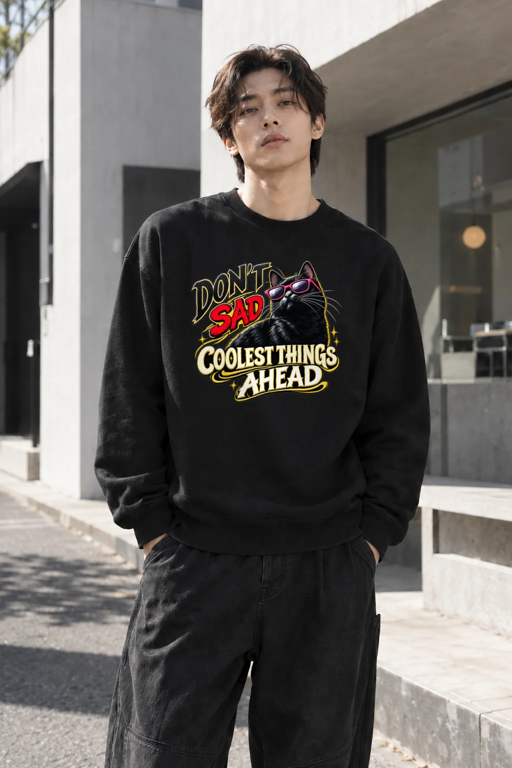 "Pink Shades Cat" Heavy Blend Unisex Crewneck Sweatshirt | Gildan 18000