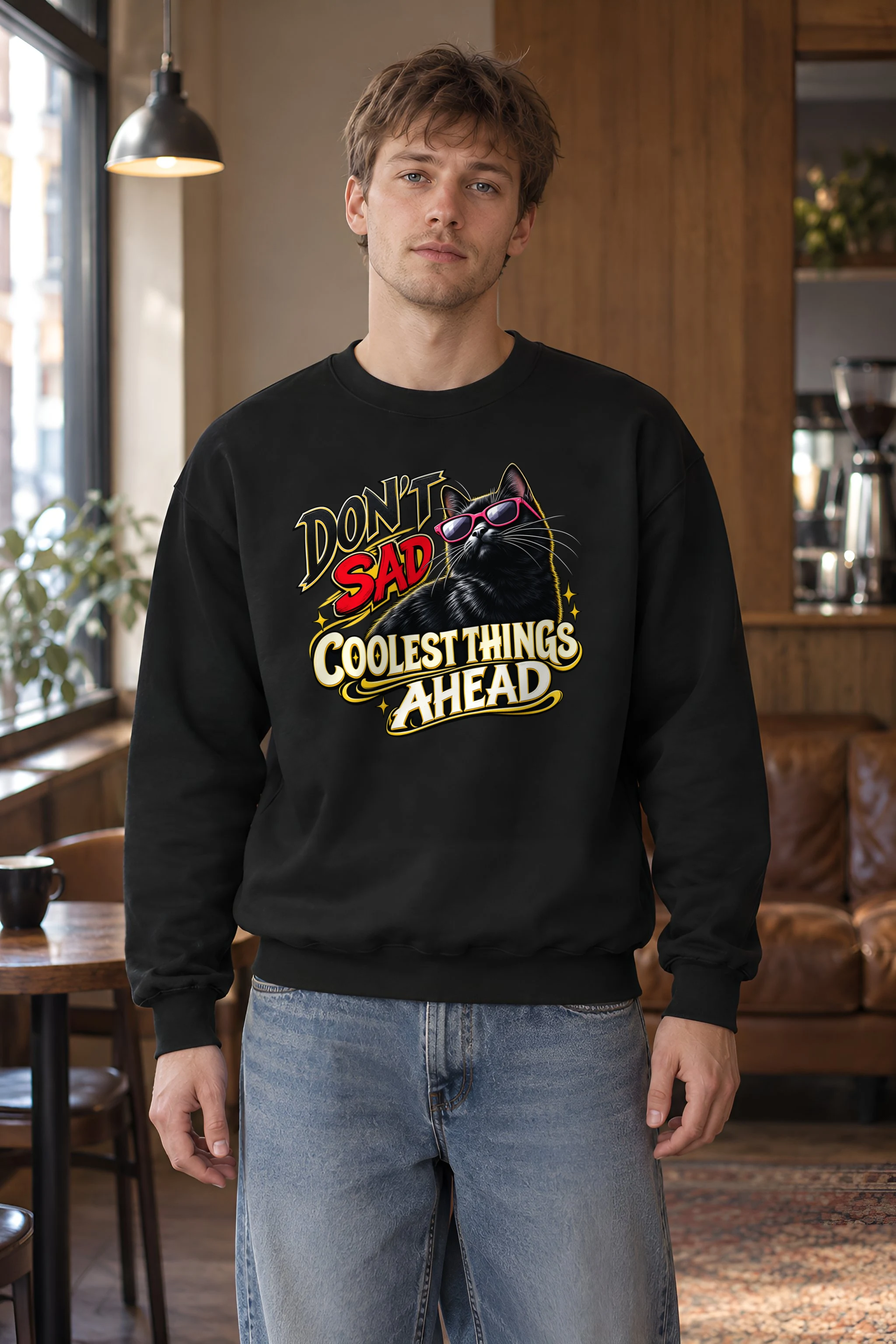 "Pink Shades Cat" 1 Crewneck Sweatshirt
